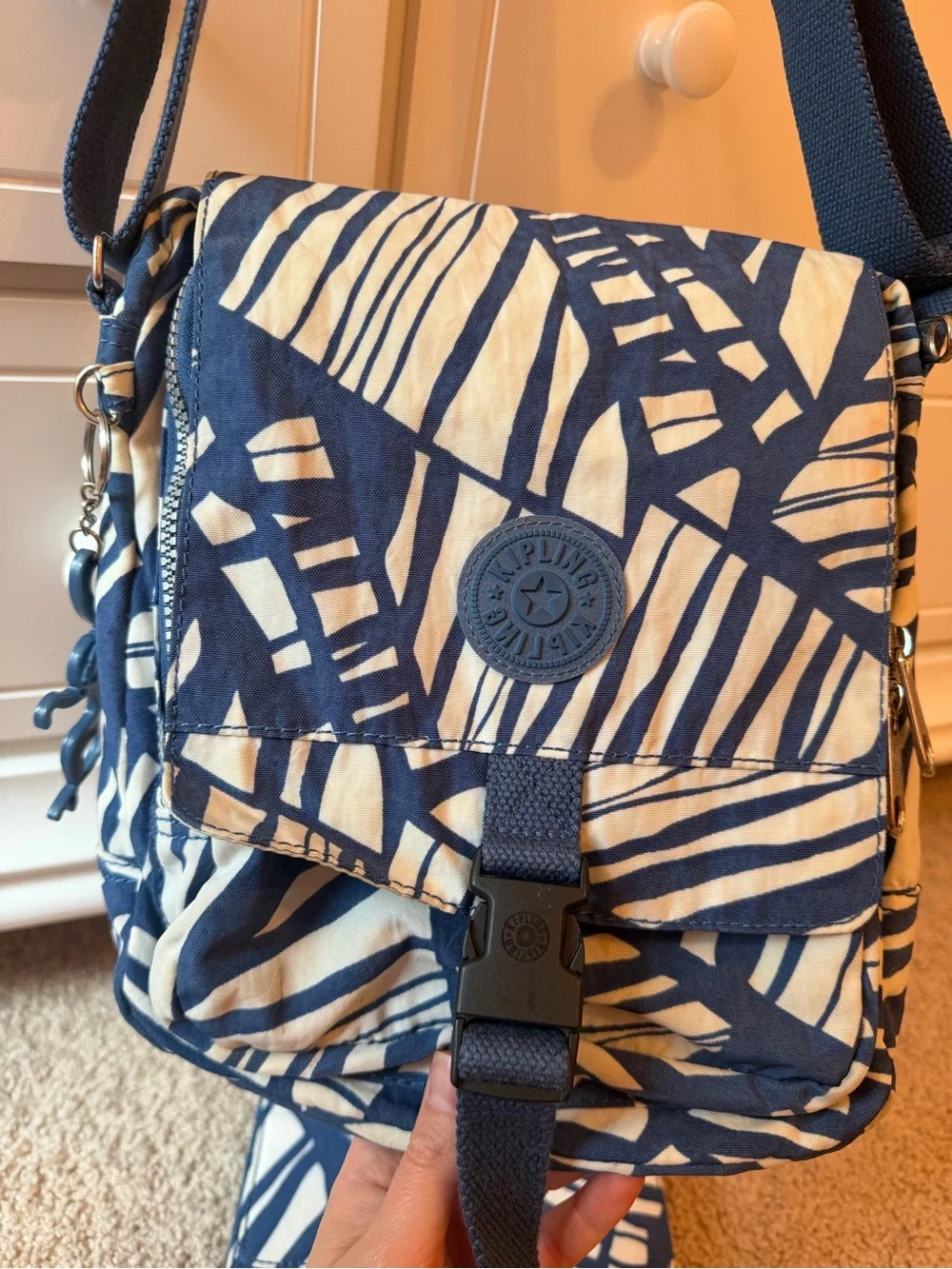 Kipling blue white Shana crossbody bag with matching full size wallet set